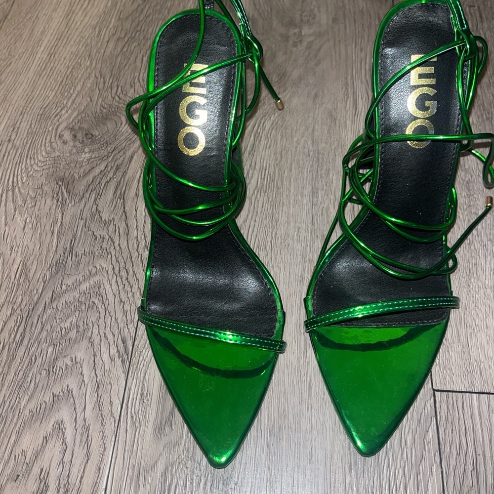 EGO Green Strappy Heels with Geometric Design